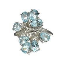 3.92CT Pear Cut Topaz And 0.28CT Round Cut White Topaz Sterling Silver Ring