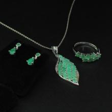 Emerald Ring Size 8, Earrings, and Pendant Sterling Silver Collection