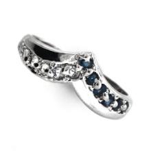 0.30CT Round Cut Blue Sapphire And Topaz  Platinum Over Sterling Silver Ring