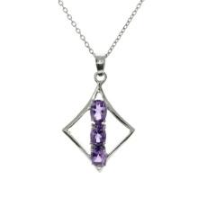 3.76CT Oval Cut Amethyst Sterling Silver Pendant with 18" Chain
