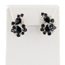 12.89ctw Blue Sapphire and 1.18ctw Diamond 14K White Gold Earrings (Vault_RR02)