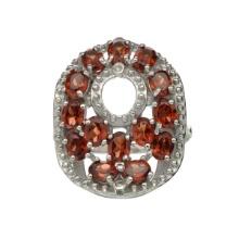 3.11CT Oval Cut Garnet And 0.03CT Round Cut Diamond Sterling Silver Ring
