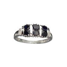 1.33CT Round Cut Blue And White Sapphire Sterling Silver Ring