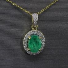 Auction Opportunity! 14KT Yellow Gold Pendant with Chain Featuring 1 Carat Zambian Emerald Stone and