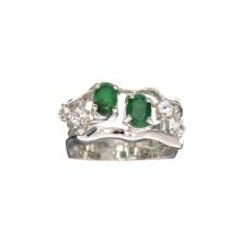1.20CT Green Emerald and White Topaz Sterling Silver Ring