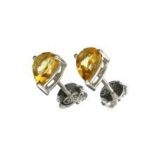1.23CT Pear Cut Citrine Solitaire Sterling Silver Earrings