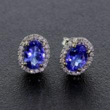 Dazzling 14KT White Gold Tanzanite Oval Cut Diamond Earrings! (Vault_Q)
