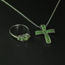 Chrome Diopside Ring Size 7 and Pendant Sterling Silver Collection