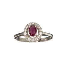0.81CT Oval Cut Ruby And White Sapphire Sterling Silver Ring