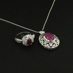 Ruby Ring size 7 and Pendant Sterling Silver Collection