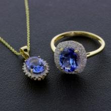 Brand New Tanzanite Set Gorgeous 14KT Yellow Gold Matching Diamond Ring and Pendant! (Vault_Q)