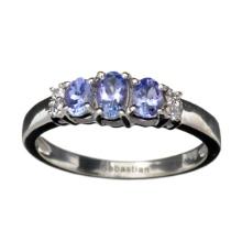 0.81CT Tanzanite And Colorless Quartz Platinum Over Sterling Silver Ring
