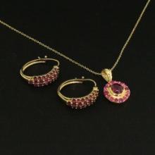 Pink Topaz Earrings and Ruby Pendant Sterling Silver Collection