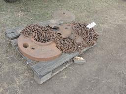 Pallet w/ 2 Wheel Wts & Tractor Chains SN: None