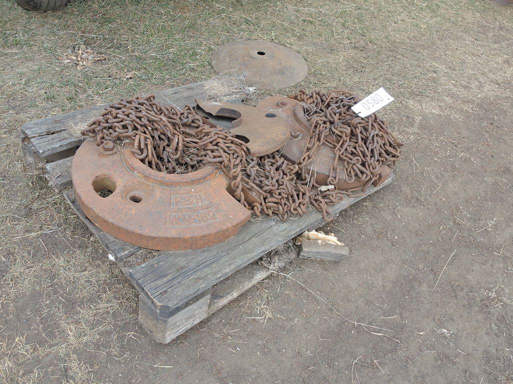 Pallet w/ 2 Wheel Wts & Tractor Chains SN: None