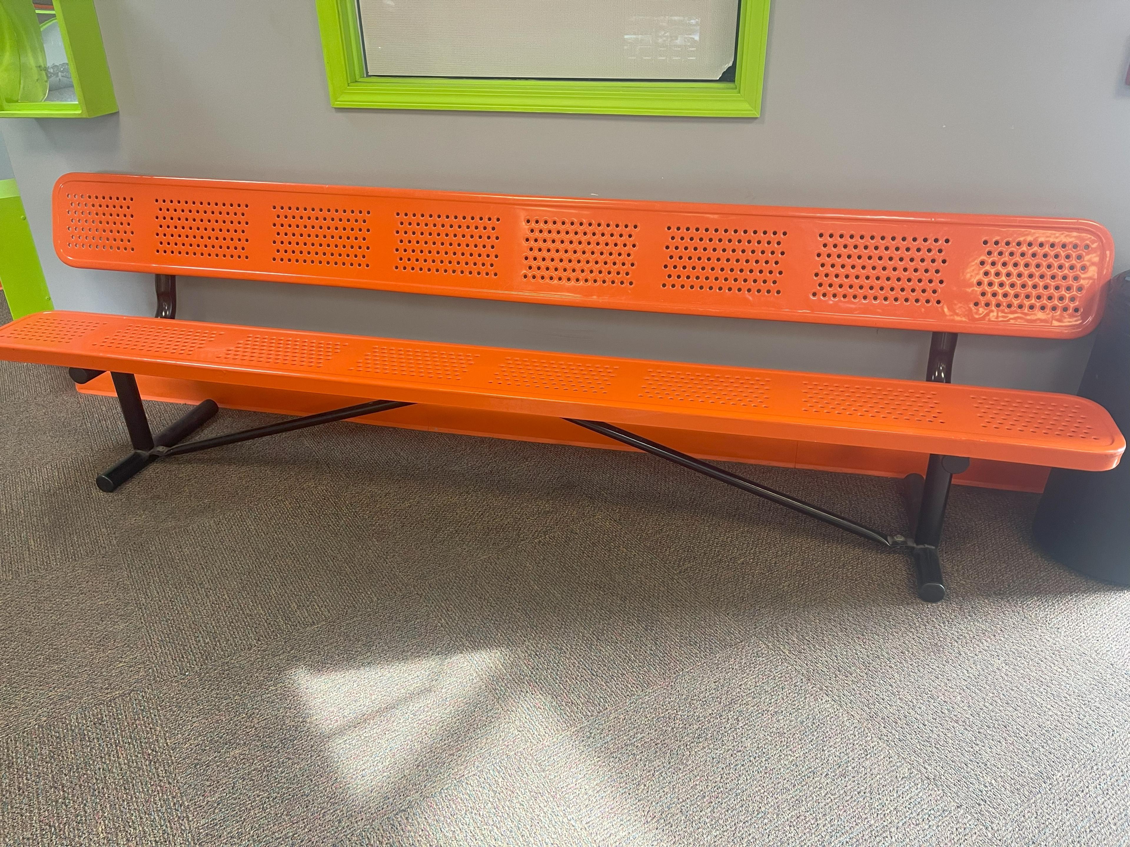 (2) orange steel benches with backs