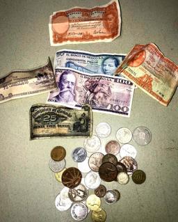 Foreign paper money & coins