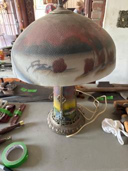 Vintage unmarked reversed painting lamp been repaired