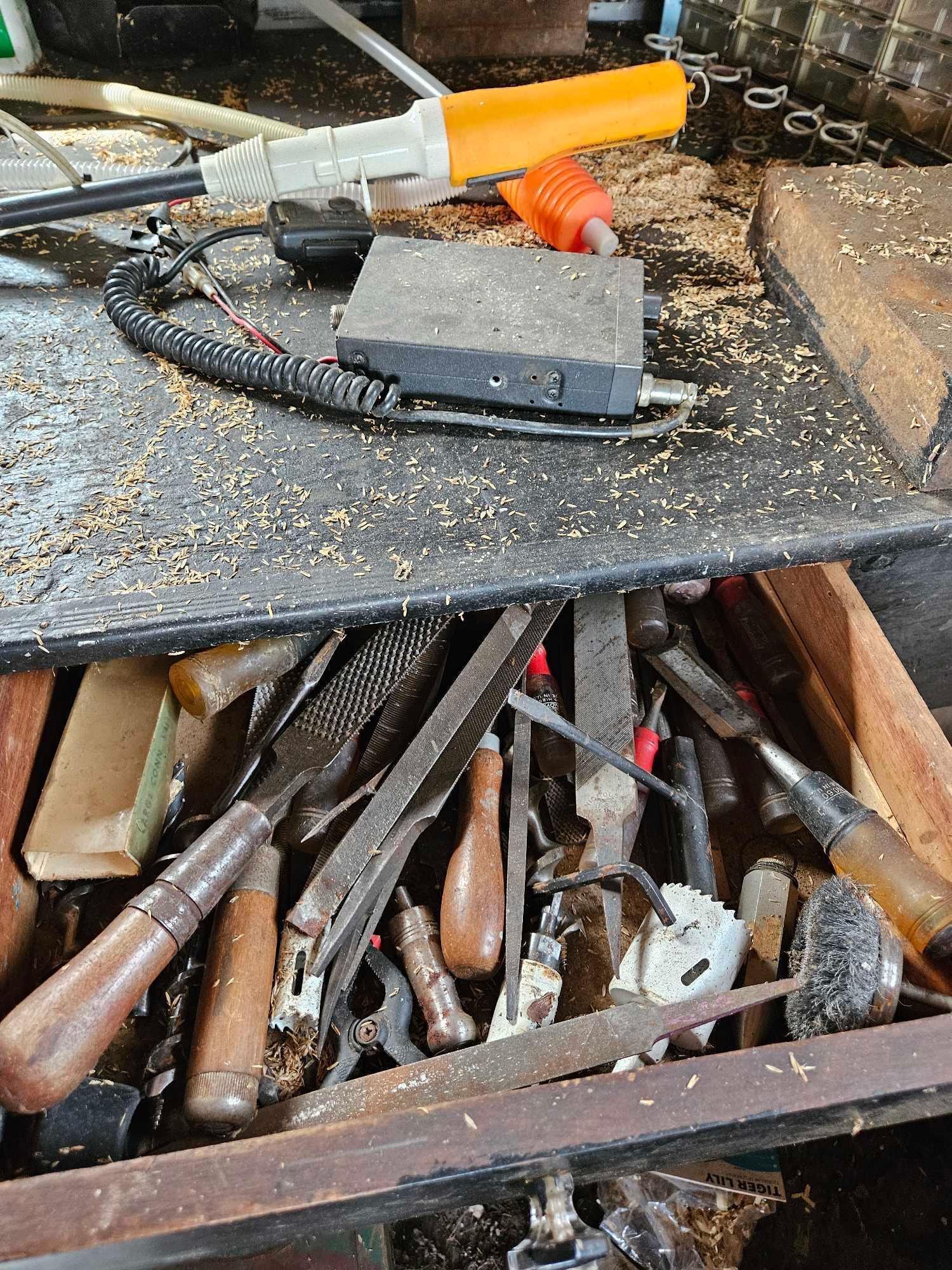 Work bench with contents.