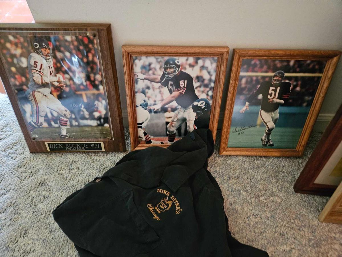 3 signed dick butkus pictures and a jersey b1