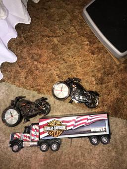 Buddy L Harley Davidson cycles semi truck /2- Quartz motorcycle clocks