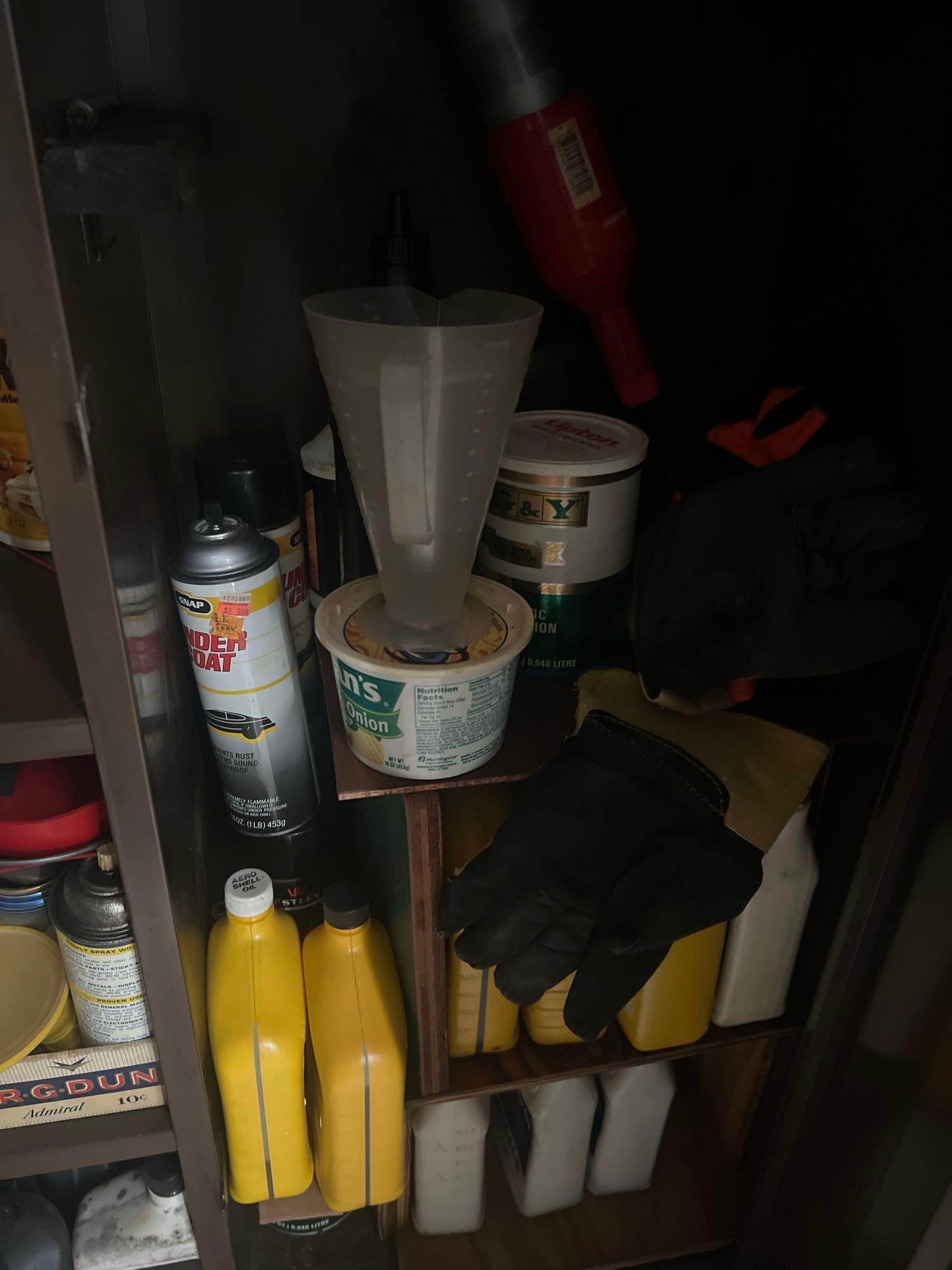 Metal cabinet with contents in shed