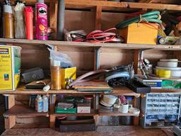 Contents of shelves on wall.