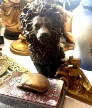 11 in lion figure Egyptian trinket box lot