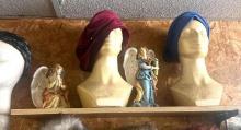 2-styrofoam, heads with hats and angel figurines