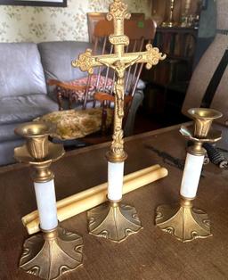 Inspirational Cross and matching candle holders