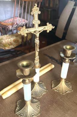 Inspirational Cross and matching candle holders