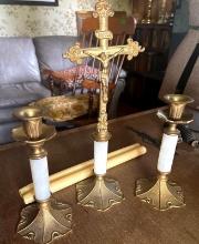 Inspirational Cross and matching candle holders