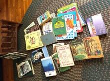 Magazine rack and book lot