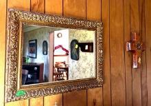 30x23 in Vintage Mirror and Cross Clock