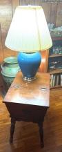 Turquoise Vintage Lamp and Mid Century Flip Top doughbox Box  table