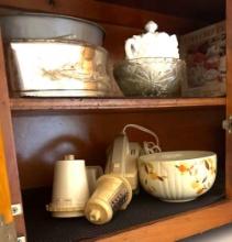 Contents of Cabinet above Refrigerator Plates and more