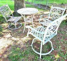 26 inch patio table with 2 swivel chairs