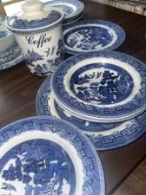 assorted blue & white dishes Johnson bros