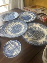 6- blue & white dishes olde saffordshire