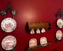 9- Johnson bros historic America at Washington plates/cups with display shelves