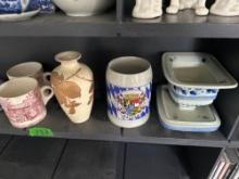 blue/white dishes/vases/cups