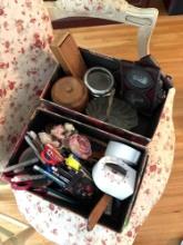 miscellaneous lot Pens coasters mini metal basket and more