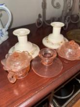 Pink and Yellow Depression Glass and more FR
