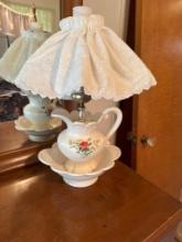 Vintage Pitcher and White Ilet Shade Bedroom Lamp B1