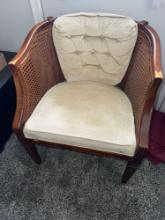 1950's Mid Century Cain Chinolserie Fabric Barrel Chair