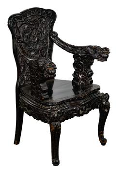 Japanese High Relief Carved Dragon Chair