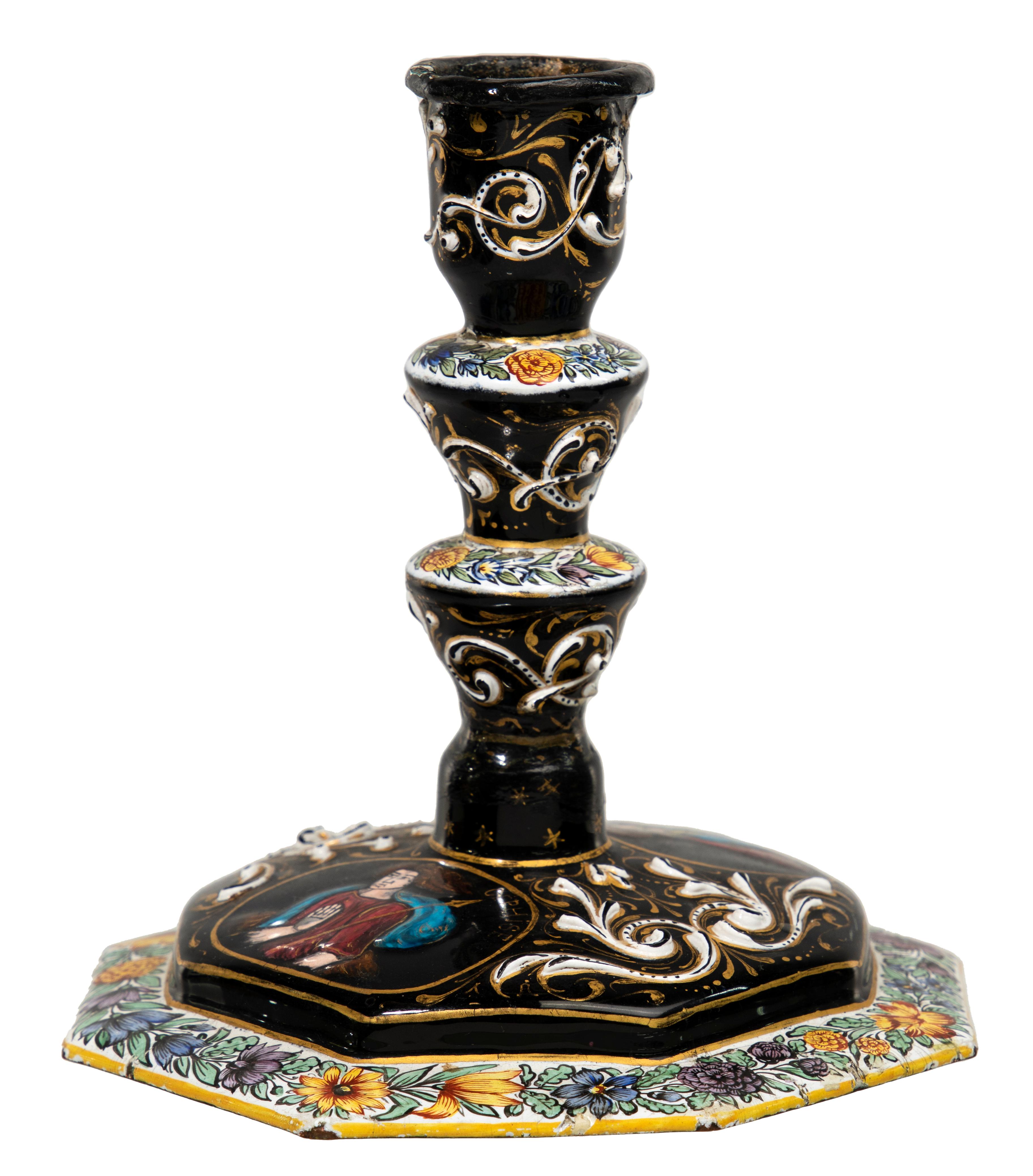 Limoges Renaissance-Style Hand Painted Enamel Candlesticks