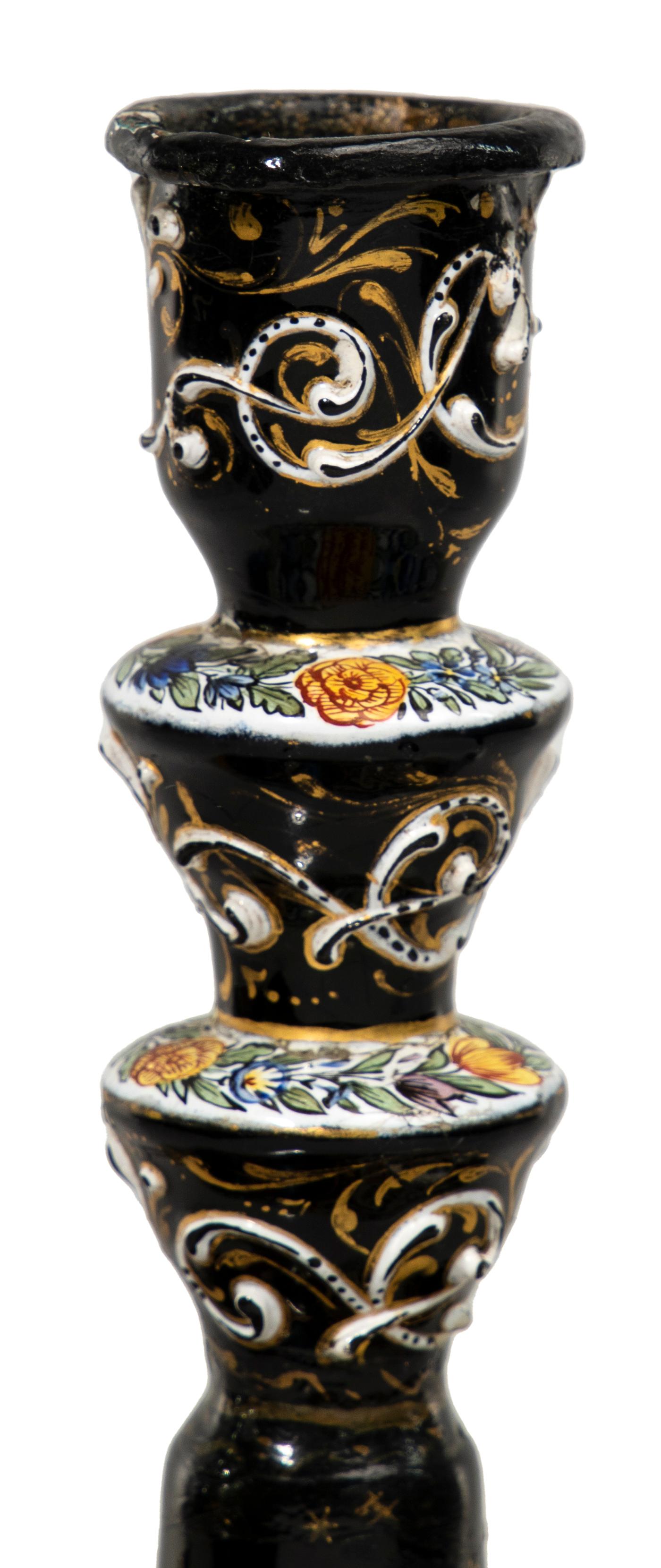 Limoges Renaissance-Style Hand Painted Enamel Candlesticks