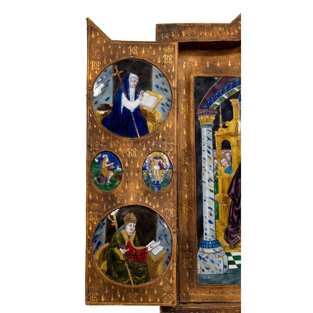 Limoges 'Coronation of Mary' Enamel Triptych