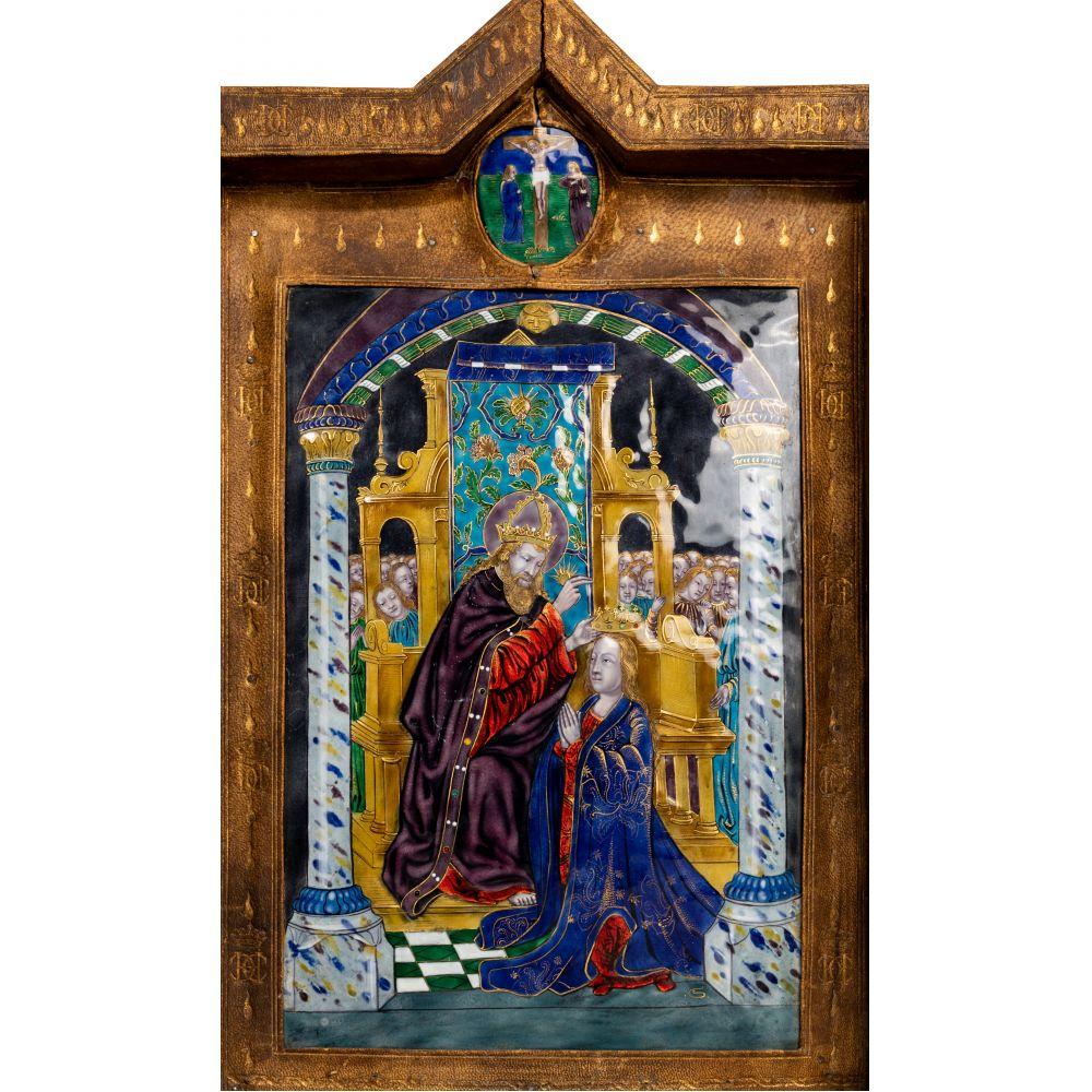 Limoges 'Coronation of Mary' Enamel Triptych